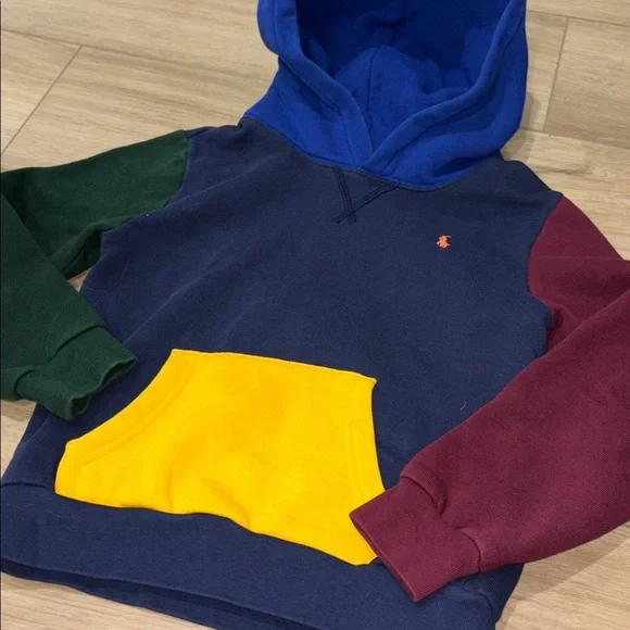 Polo Ralph Lauren Kids Multi Color Block Cotton Blend Hoodie Size (7) - Picture 2 of 4